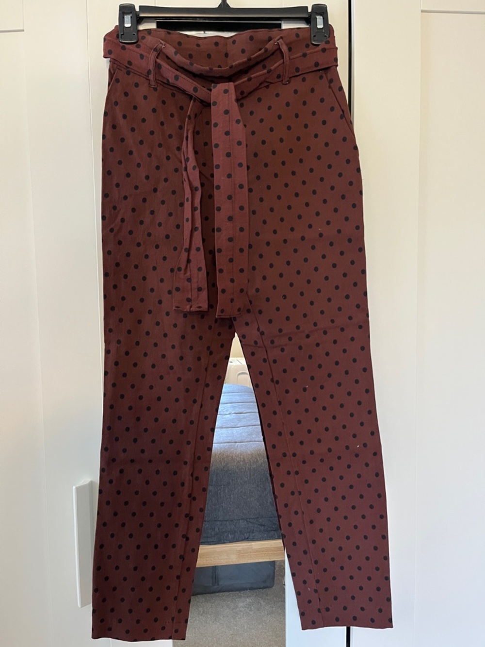 Jules & Leopold Brown Polka Dot Skinny Pants with Tie Waist